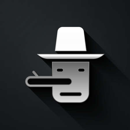 Silver puppet icon isolated on black background. Long shadow style. Vectorのイラスト素材