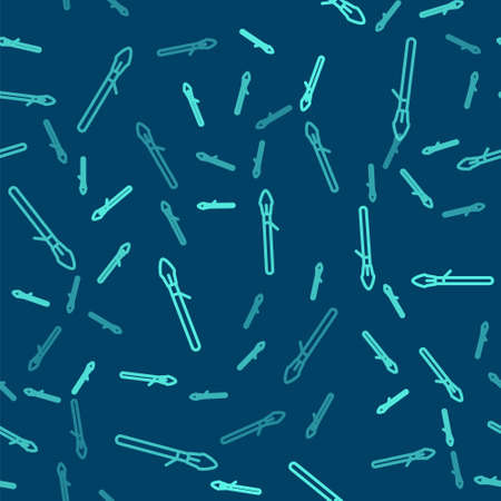 Green line Medieval spear icon isolated seamless pattern on blue background. Medieval weapon. Vectorのイラスト素材