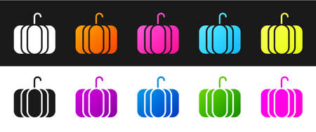 Set Pumpkin icon isolated on black and white background. Happy Halloween party. Vector Illustrationのイラスト素材