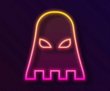 Glowing neon line Executioner mask icon isolated on black background. Hangman, torturer, executor, tormentor, butcher, headsman icon. Vectorのイラスト素材