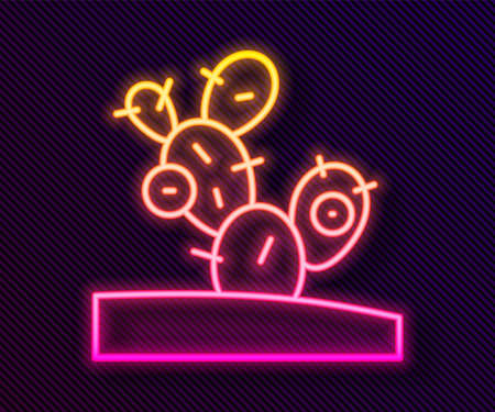 Glowing neon line Cactus icon isolated on black background. Vectorのイラスト素材