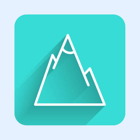 White line Mountains icon isolated with long shadow. Symbol of victory or success concept. Green square button. Vector Illustrationのイラスト素材
