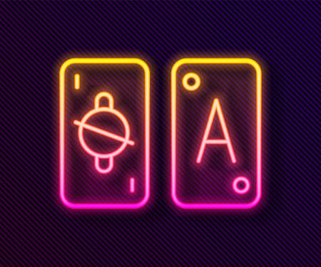Glowing neon line Tarot cards icon isolated on black background. Magic occult set of tarot cards. Vectorのイラスト素材