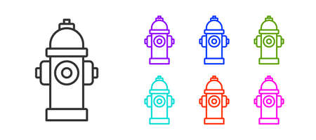 Black line Fire hydrant icon isolated on white background. Set icons colorful. Vectorのイラスト素材