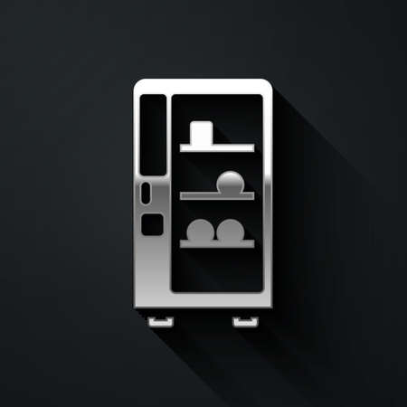 Silver Vending machine of food and beverage automatic selling icon isolated on black background. Long shadow style. Vectorのイラスト素材