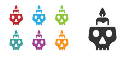 Black Burning candle on a skull icon isolated on white background. Day of dead. Set icons colorful. Vectorのイラスト素材