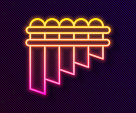 Glowing neon line Pan flute icon isolated on black background. Traditional peruvian musical instrument. Zampona. Folk instrument from Peru, Bolivia and Mexico. Vectorのイラスト素材