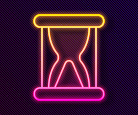 Glowing neon line Old hourglass with flowing sand icon isolated on black background. Sand clock sign. Business and time management concept. Vectorのイラスト素材