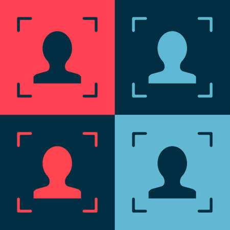 Pop art Face recognition icon isolated on color background. Face identification scanner icon. Facial...