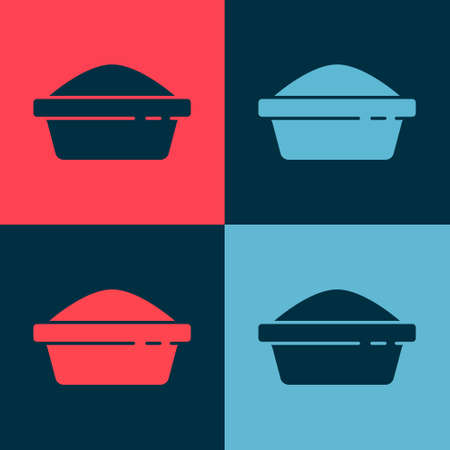 Pop art Pet food bowl for cat or dog icon isolated on color background. Dog or cat paw print. Vectorのイラスト素材