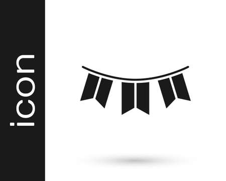 Black Carnival garland with flags icon isolated on white background. Party pennants for birthday celebration, festival decoration. Vectorのイラスト素材