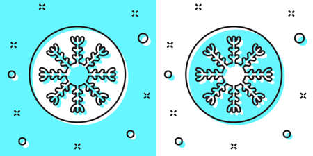 Black line Snowflake icon isolated on green and white background. Random dynamic shapes. Vectorのイラスト素材