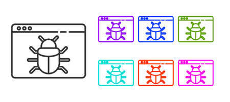 Black line System bug concept icon isolated on white background. Code bug concept. Bug in the system. Bug searching. Set icons colorful. Vectorのイラスト素材