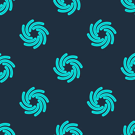 Green line Tornado icon isolated seamless pattern on blue background. Cyclone, whirlwind, storm funnel, hurricane wind or twister weather icon. Vectorのイラスト素材