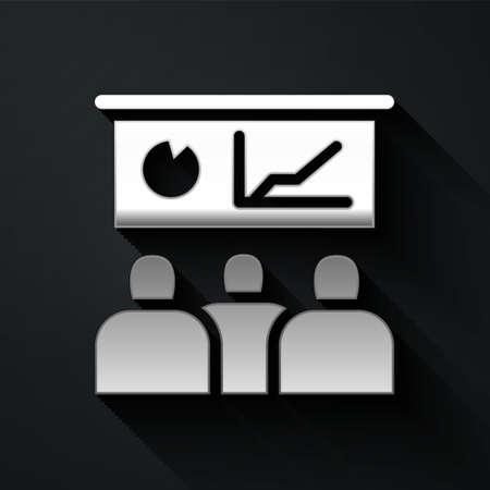 Silver Training, presentation icon isolated on black background. Long shadow style. Vectorのイラスト素材