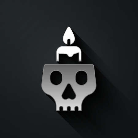 Silver Burning candle on a skull icon isolated on black background. Day of dead. Long shadow style. Vectorのイラスト素材