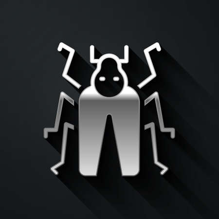 Silver Beetle bug icon isolated on black background. Long shadow style. Vectorのイラスト素材