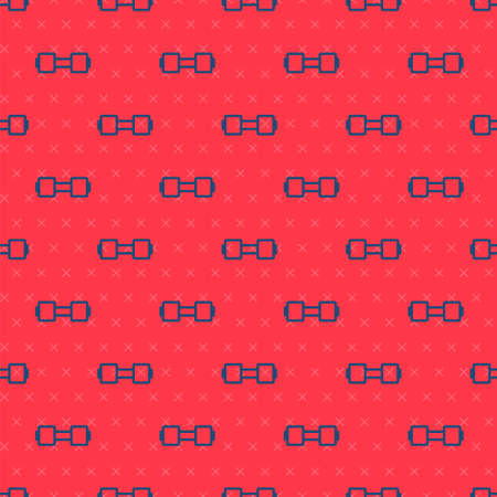 Blue line Dumbbell icon isolated seamless pattern on red background. Muscle lifting icon, fitness barbell, gym, sports equipment, exercise bumbbell. Vectorのイラスト素材