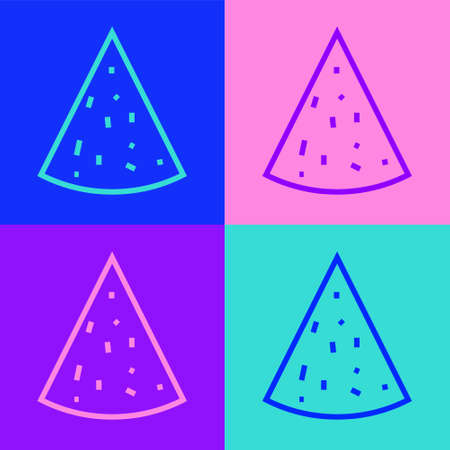Pop art line Nachos icon isolated on color background. Tortilla chips or nachos tortillas. Traditional mexican fast food. Vectorのイラスト素材