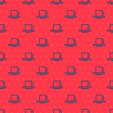 Blue line Coffee cup icon isolated seamless pattern on red background. Tea cup. Hot drink coffee. Vectorのイラスト素材
