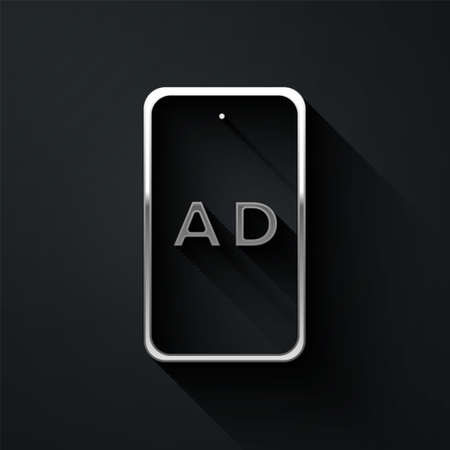 Silver Advertising icon isolated on black background. Concept of marketing and promotion process. Responsive ads. Social media advertising. Long shadow style. Vectorのイラスト素材