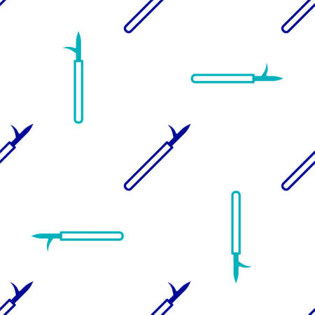 Blue Metal pike pole with wooden handle icon isolated seamless pattern on white background. Spear, pickaxe, hook hand extinguishing instrument and tool for fireman. Vectorのイラスト素材
