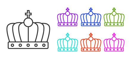 Black line King crown icon isolated on white background. Set icons colorful. Vectorのイラスト素材