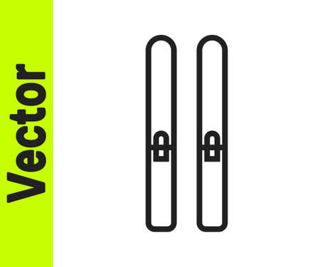 Black line Ski and sticks icon isolated on white background. Extreme sport. Skiing equipment. Winter sports icon. Vector Illustrationのイラスト素材