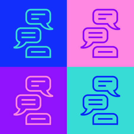 Pop art line Speech bubble chat icon isolated on color background. Message icon. Communication or comment chat symbol. Vectorのイラスト素材