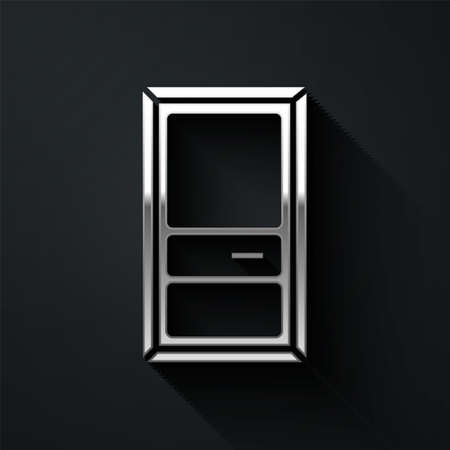 Silver Closed door icon isolated on black background. Long shadow style. Vector Illustrationのイラスト素材
