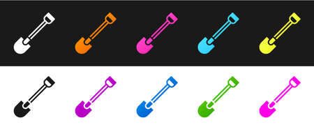 Set Fire shovel icon isolated on black and white background. Fire protection equipment. Equipment for firefighter. Vectorのイラスト素材