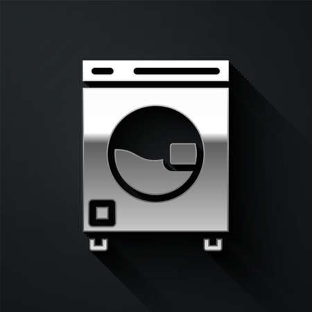 Silver Washer icon isolated on black background. Washing machine icon. Clothes washer - laundry machine. Home appliance symbol. Long shadow style. Vectorのイラスト素材