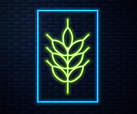 Glowing neon line Hop icon isolated on brick wall background. Vector Illustrationのイラスト素材
