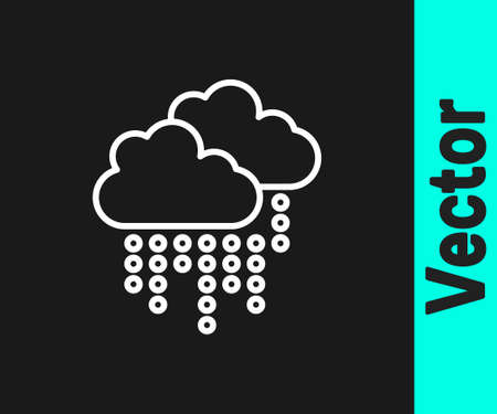 White line Cloud with rain icon isolated on black background. Rain cloud precipitation with rain drops. Vectorのイラスト素材
