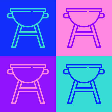 Pop art line Barbecue grill icon isolated on color background. BBQ grill party. Vectorのイラスト素材