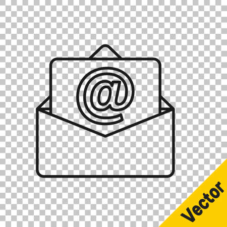 Black line Mail and e-mail icon isolated on transparent background. Envelope symbol e-mail. Email message sign. Vectorのイラスト素材