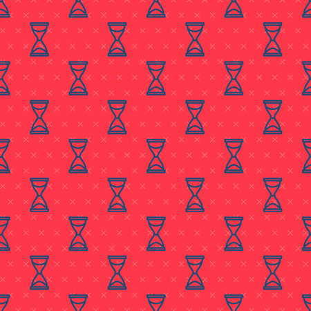 Blue line Old hourglass with flowing sand icon isolated seamless pattern on red background. Sand clock sign. Business and time management concept. Vectorのイラスト素材