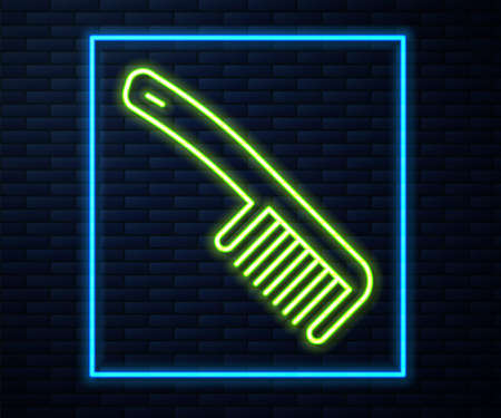 Glowing neon line Hairbrush icon isolated on brick wall background. Comb hair sign. Barber symbol. Vectorのイラスト素材