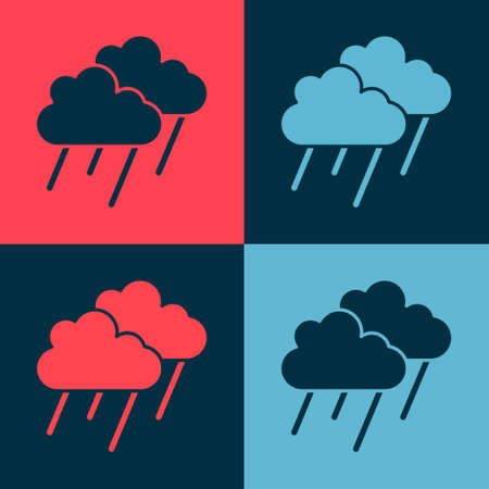 Pop art Cloud with rain icon isolated on color background. Rain cloud precipitation with rain drops....