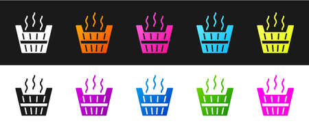 Set Sauna bucket icon isolated on black and white background. Vectorのイラスト素材