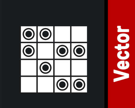 White Board game of checkers icon isolated on black background. Ancient Intellectual board game. Chess board. White and black chips. Vectorのイラスト素材