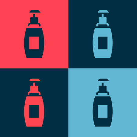 Pop art Bottle of liquid antibacterial soap with dispenser icon isolated on color background. Antiseptic. Disinfection, hygiene, skin care. Vectorのイラスト素材