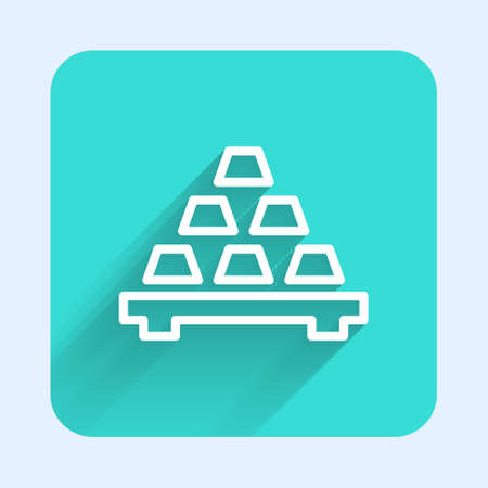 White line Gold bars icon isolated with long shadow. Banking business concept. Green square button. Vectorのイラスト素材