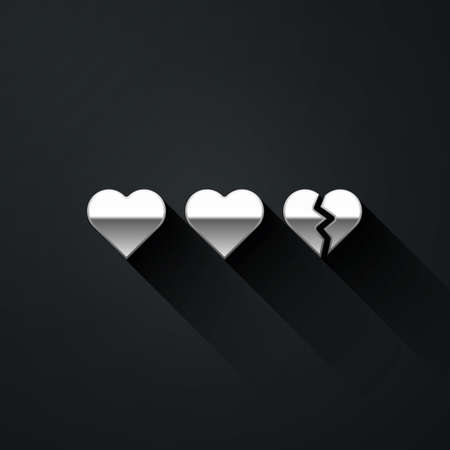 Silver Hearts for game icon isolated on black background. Long shadow style. Vectorのイラスト素材