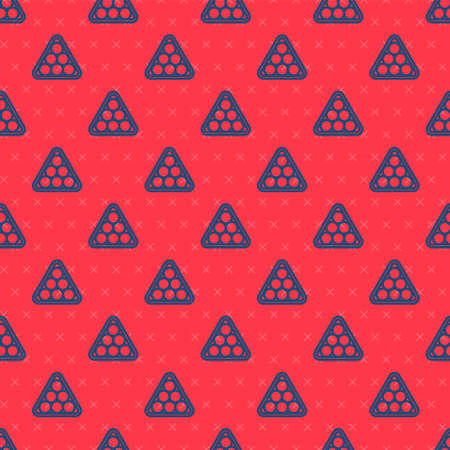 Blue line Billiard balls in a rack triangle icon isolated seamless pattern on red background. Vectorのイラスト素材