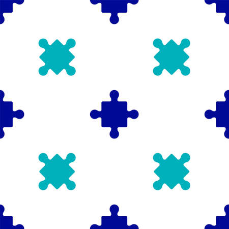 Blue Puzzle pieces toy icon isolated seamless pattern on white background. Vectorのイラスト素材