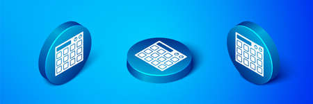 Isometric Drum machine music producer equipment icon isolated on blue background. Blue circle button. Vectorのイラスト素材