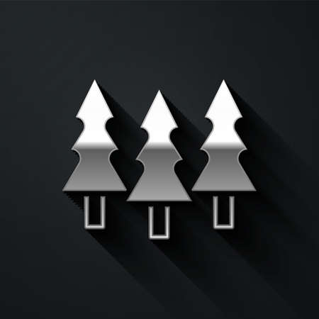 Silver Trees icon isolated on black background. Forest symbol. Long shadow style. Vectorのイラスト素材