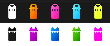 Set Trash can icon isolated on black and white background. Garbage bin sign. Recycle basket icon. Office trash icon. Vectorのイラスト素材
