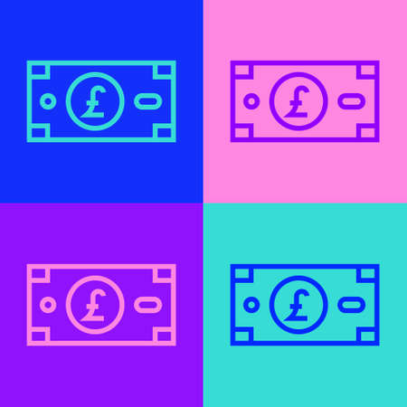 Pop art line Pound sterling money icon isolated on color background. Pound GBP currency symbol. Vectorのイラスト素材